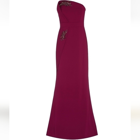𝅺Adrianna Papell Women's Burgundy Beaded Crepe Gown - Picture 6 of 16